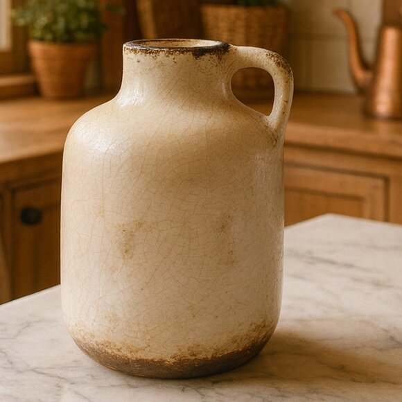 NWT Vintage Farmhouse Style Crackled Rustic Milk Jug Vase - Picture 1 of 10